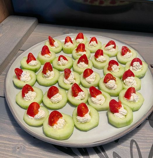 Cucumber Bites with Herb Cream Cheese and Cherry Tomatoes