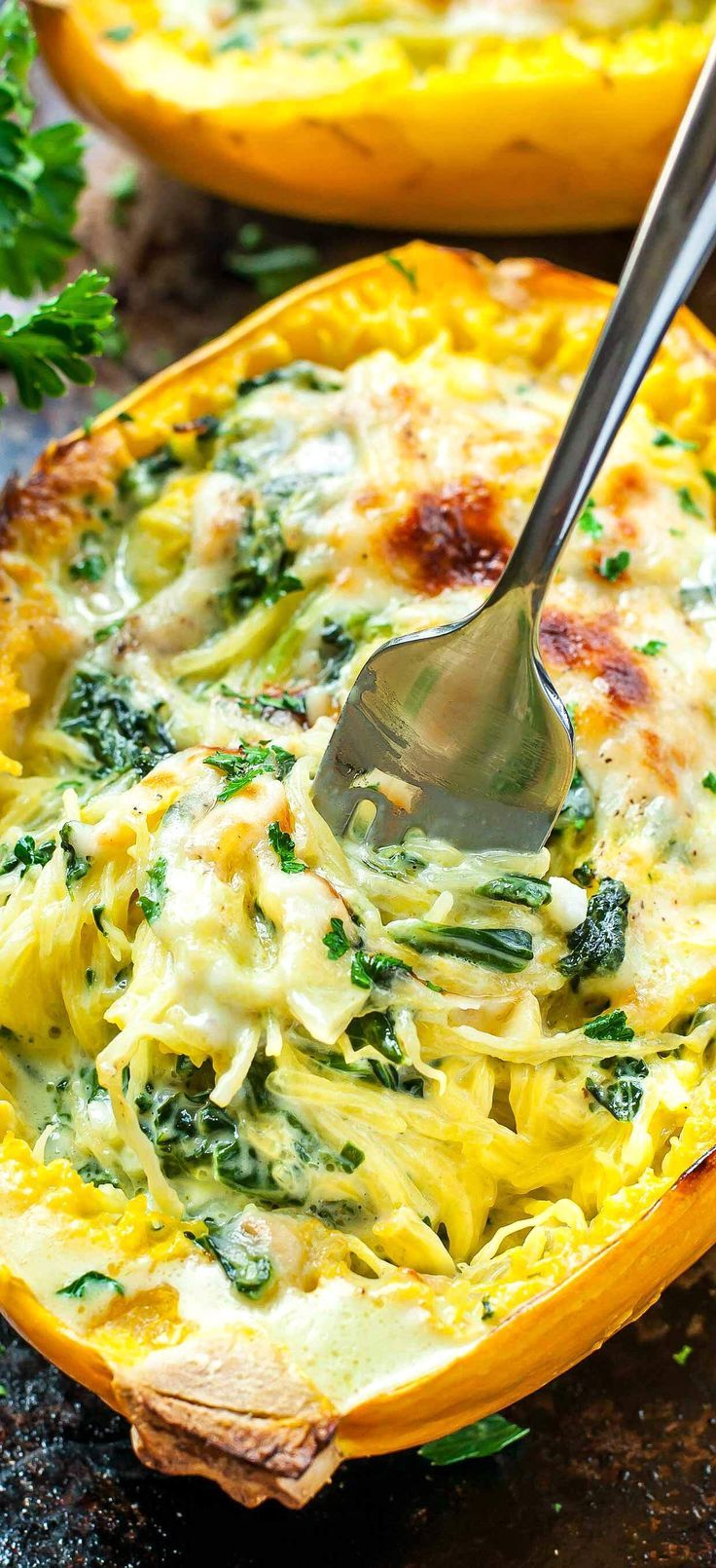 Green Chile Chicken- Stuffed Spaghetti Squash