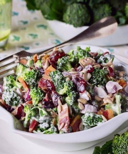 BROCCOLI SALAD WITH SUNFLOWER SEEDS & CRANBERRIES