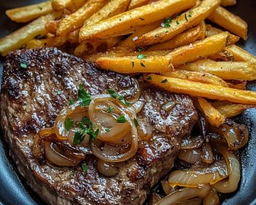 Perfect Ribeye Steak with Caramelized Onions & Crispy Fries Perfect Ribeye Steak with Caramelized Onions & Crispy Fries